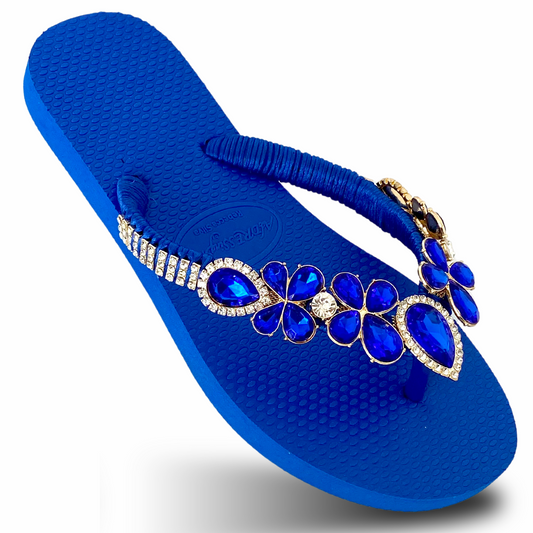 AdDRESSingMe™ Luxurious Royal Blue Flip Flops With Rhinestones