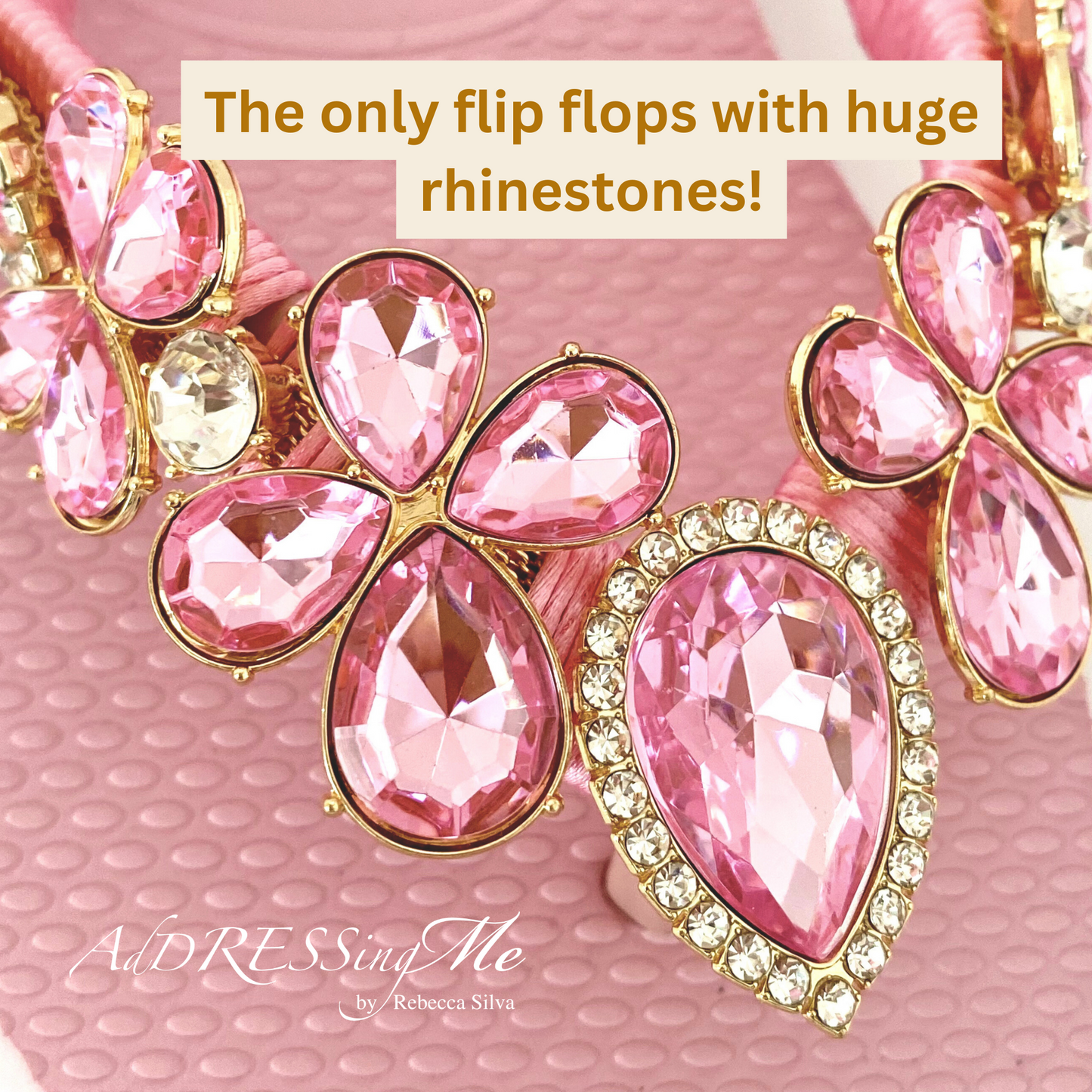 AdDRESSingMe™ Luxurious Light Pink Flip Flops With Rhinestones