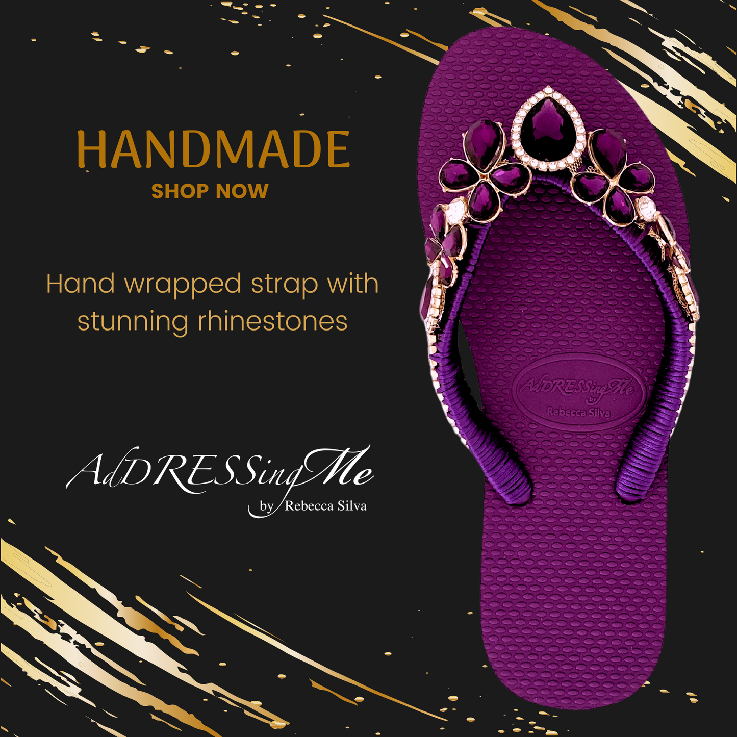 AdDRESSingMe™ Luxurious Purple Flip Flops With Rhinestones