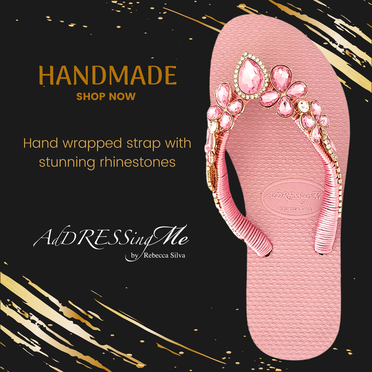 AdDRESSingMe™ Luxurious Light Pink Flip Flops With Rhinestones