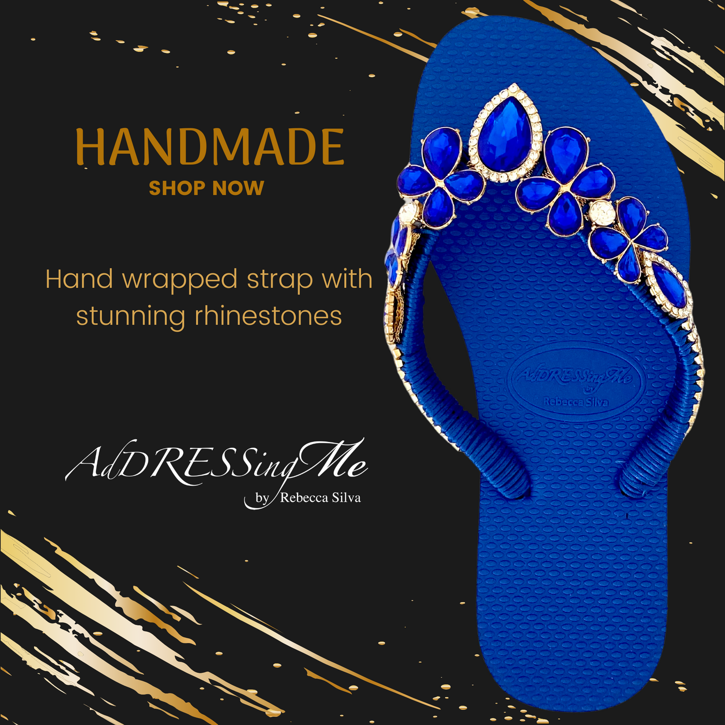 AdDRESSingMe™ Luxurious Royal Blue Flip Flops With Rhinestones