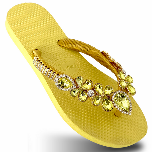 AdDRESSingMe™ Luxurious Yellow Flip Flops With Rhinestones
