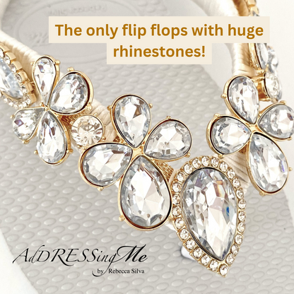 AdDRESSingMe™ Luxurious White Flip Flops With Rhinestones